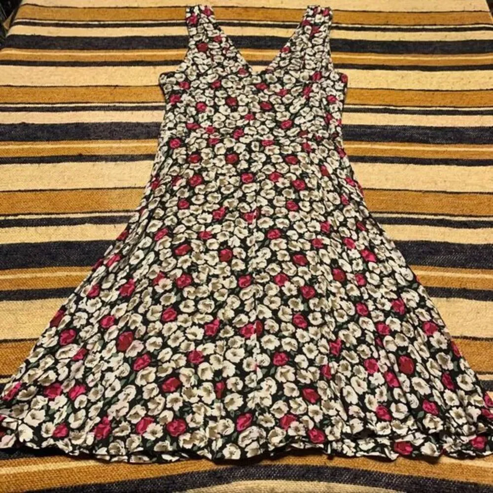 Vintage Y2K 90s Dress Floral Dainty Garden Cottagecore Karin Stevens‎ Sz 8 Midi